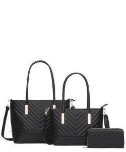3in1 Plain V Stitching Tote Bag With Matching Bag And Wallet Set BN-CC-8557-S BLACK
